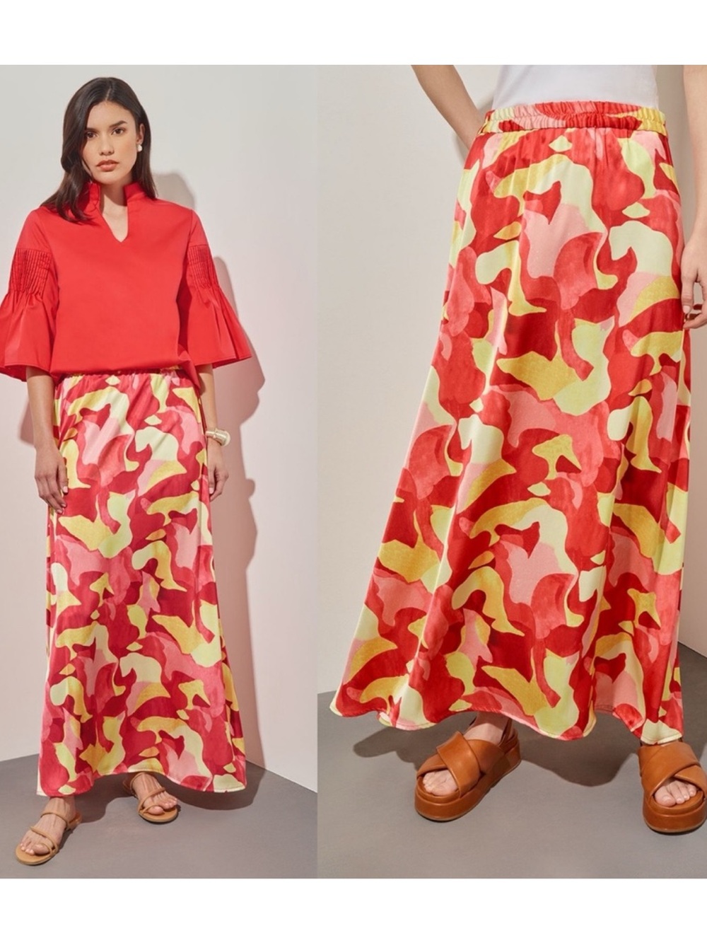 NWT Ming Wang Abstract Print A-Line Maxi Skirt Crepe De Chine XS Colorful